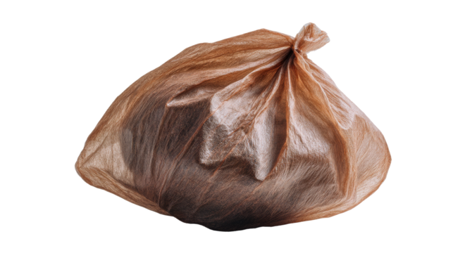 A brown garbage bag filled with waste, symbolizing littering. transparent background