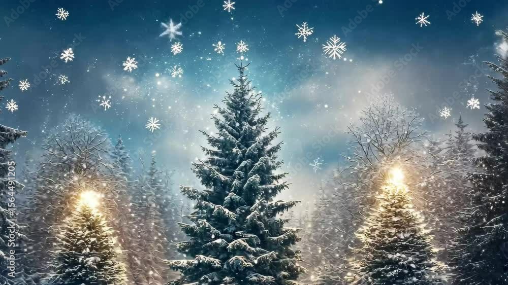 Poster snowfall gently blankets a serene forest of tall trees under a twilight sky, forest with tall trees 