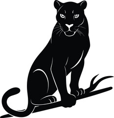 Black Panther Illustration: Vector Image of a Wild Cat on a Branch, Wildlife Art