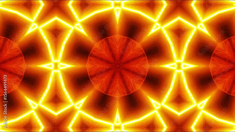 Poster abstract geometric pattern with glowing orange and yellow lines on a dark background