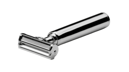 A sleek chrome razor for a modern grooming experience. transparent background