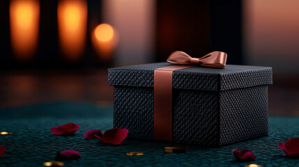 A bright red heart shaped gift box tied with a white bow decorated with gerbera daisies on a soft pastel background for valentines day and 8 march. Festive heart gift container