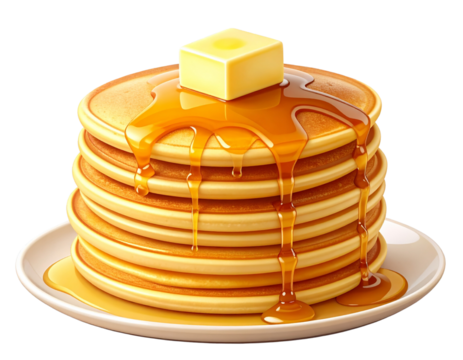 Vector Pancake Stack with Syrup Drizzle and Butter Isolated on Transparent Background PNG