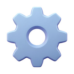 A single light blue gear icon with a subtle gradient and smooth edges isolated on transparent background