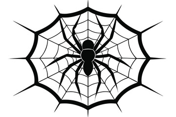 Obraz premium Black Spider on Web Silhouette Illustration for Halloween or Horror Theme