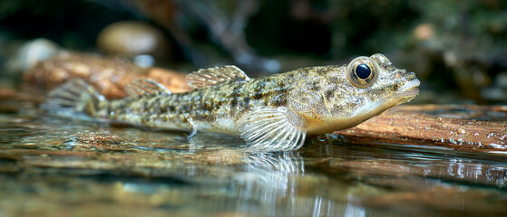 Obraz premium Action Shot of Freshwater Fish in Crystal Clear Stream, Nature Photography, Aquatic Environment, Close-up View