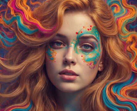 Vibrant Painted Portraits of Women &ndash; Colorful Face Art and Psychedelic Aesthetics
