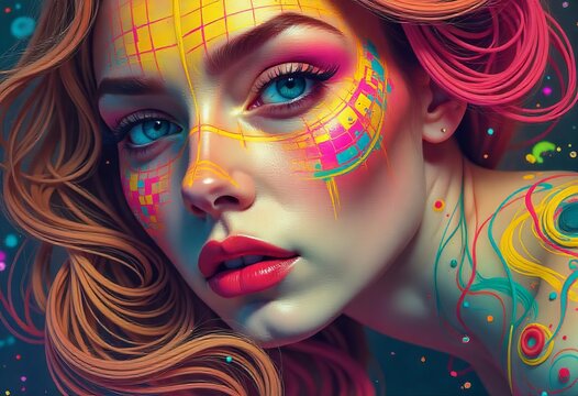 Vibrant Painted Portraits of Women &ndash; Colorful Face Art and Psychedelic Aesthetics