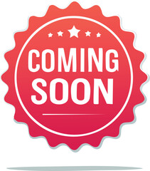 coming soon tag sticker. red label for new upcoming product. transparent png and vector.announce, badge, flag, graphic, label, overlay, poster, product, promotion, retail, ribbon, sale, shopping, 