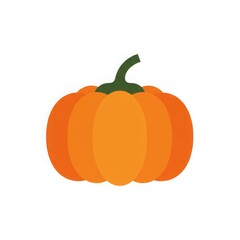 A flat-style minimal orange pumpkin illustration with green stem, isolated on white. Simple and clean harvest or Halloween-themed vector.