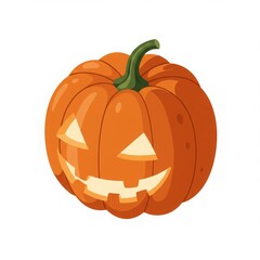 A carved Halloween pumpkin with a glowing face, in a cartoonish style. Isolated on white background.