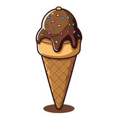 Sweet frozen chocolate ice cream cone vector illustration for a cold summer dessert