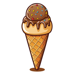 A sweet, isolated chocolate ice cream cone with a frozen wafer is a refreshing summer dessert