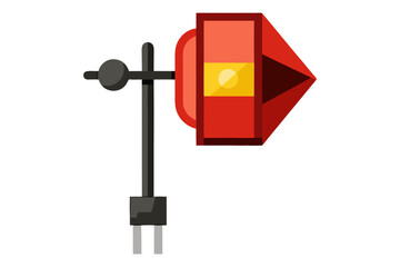 Modern red wind sock with yellow accent mounted on a metal pole