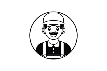 Obraz premium Cartoon Plumber with Mustache in Circle Silhouette