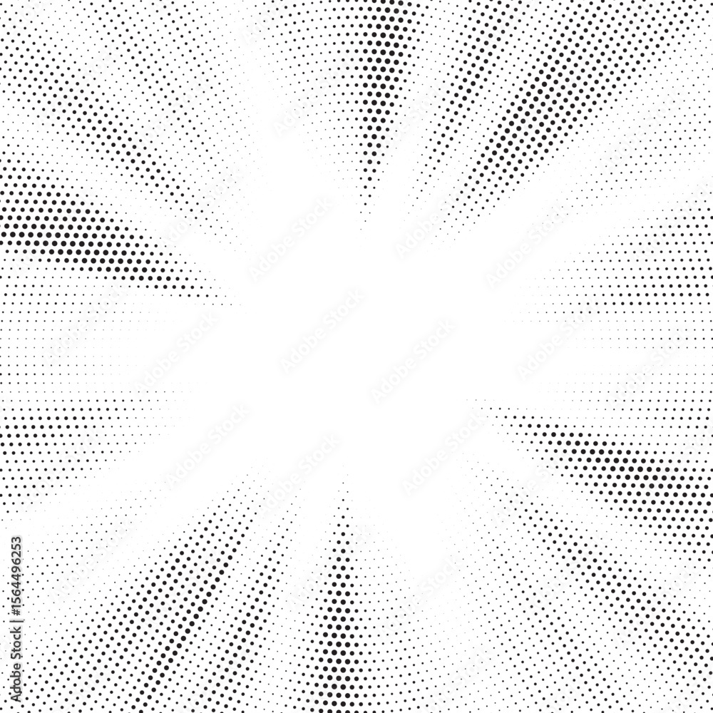 Poster Halftone gradient sun rays pattern. Abstract halftone vector dots background. monochrome dots pattern. Vector background in comic book style with sunburst rays and halftone. Retro pop art design.