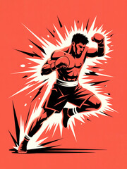 Dynamic boxer in action with explosive energy burst