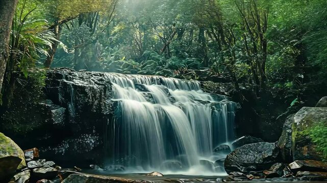 Discover the beauty of Horseshoe Falls in a tropical forest near the majestic Mt, Tropical forest waterfall cascade Horseshoe falls Mt Fields national park TAS