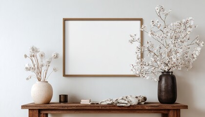 Blank Landscape Frame Mockup on White Wall for Artwork Display. High quality
