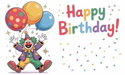 Fototapeta premium Clown with balloons celebrates birthday
