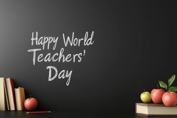 World Teacher's Day: The warm inscription on a chalkboard, along with symbolic elements, creates a sense of occasion, paying homage to dedicated teachers and their profound impact.