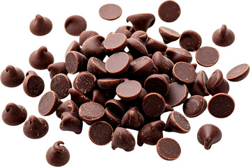 Pile of chocolate chips on transparent background