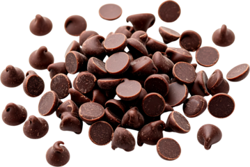 Pile of chocolate chips on transparent background