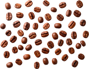 Obraz premium Flat lay of roasted coffee beans on transparent background