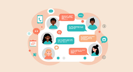 Diverse online communication represented through colorful vector illustration design