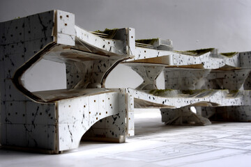 Architectural Model in Monochrome: A stunning monochrome shot showcases a modern architectural model. The abstract form and intricate details create a sense of depth and innovation.