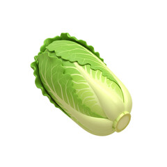 A vibrant, digitally rendered Napa cabbage, showcasing its crisp, light-green leaves and compact form against a stark white background.