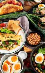 Breakfast food concept. Various ways of cooking chicken eggs.
