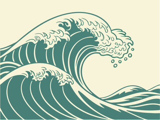 Japanese Great Wave Minimalist Vector Illustration