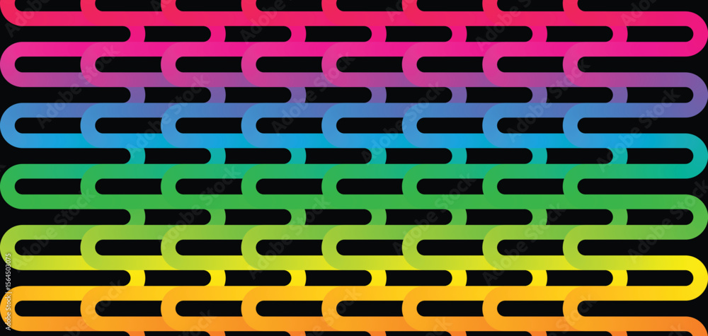 Poster colorful geometric pattern vector design. seamless rainbow gradient abstract lines on black backgrou