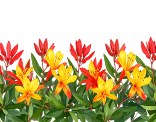 Seamless Border Pattern with Kangaroo Paw Flowers, isolated on a transparent background.