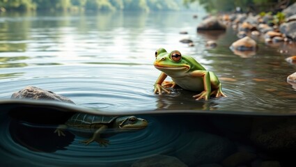 frog in the water