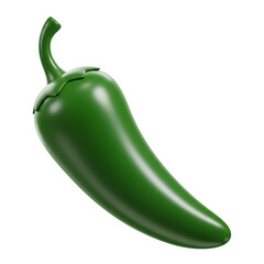 A single green jalapeno pepper, rendered in 3D, isolated on a white background.