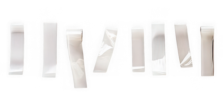 Collection of white rectangular objects with textured and smooth surfaces isolated on transparent background