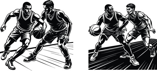 Pack of silhouettes basketball players vector