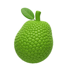 A 3D render of a green jackfruit with a stem and a single leaf, isolated on a white background.
