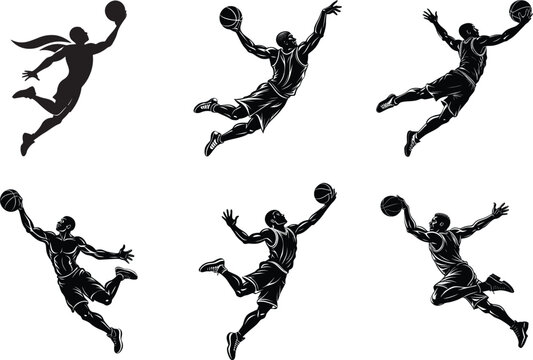 Pack of silhouettes basketball players vector