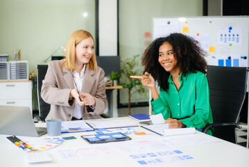  business team people meeting in office. Employee brainstorm and work as team, plan and discuss...