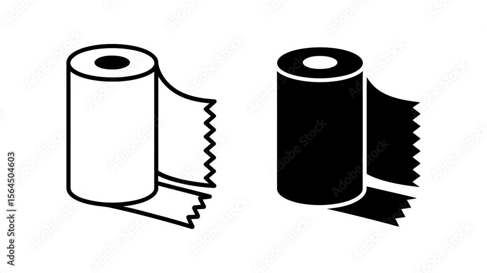 Poster vector two isometric icons of a roll of paper with a torn edge in black and white. outline and solid