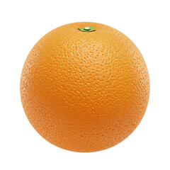 A single, ripe orange, perfectly round, displays its textured peel and small green stem.