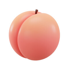 A stylized, three-dimensional rendering of a ripe peach fruit against a white background.