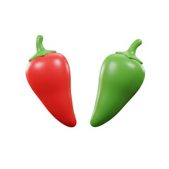 Two stylized peppers, one red and one green, are presented against a white background.