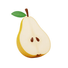 A realistic, detailed illustration of a sliced pear, showcasing its interior.