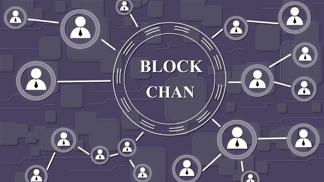Businessman presses button block chain icon network internet interface.