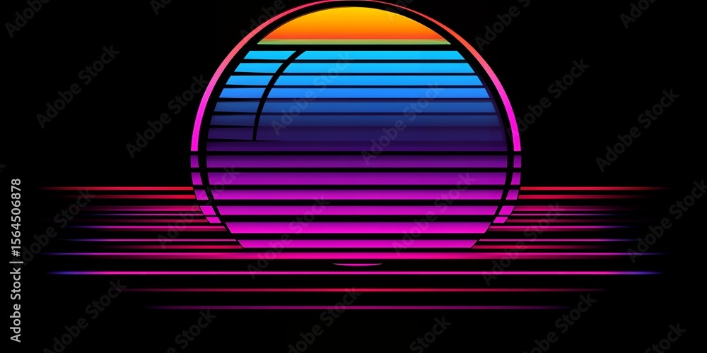 Poster retro sunset design 80s style synthwave background image vibrant color palette