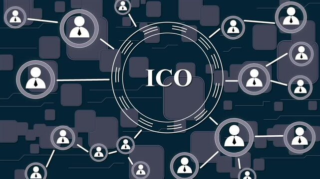 Businessman presses currencies button ICO Initial Coin Offering on virtual digital electronic user interface ,communication network Business people social network and business connections